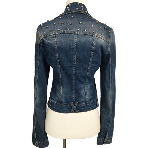 Y2K Lolita Fitted Jean Denim Jacket S Western Metal Biker Punk Grunge Stretch - Picture 10 of 16